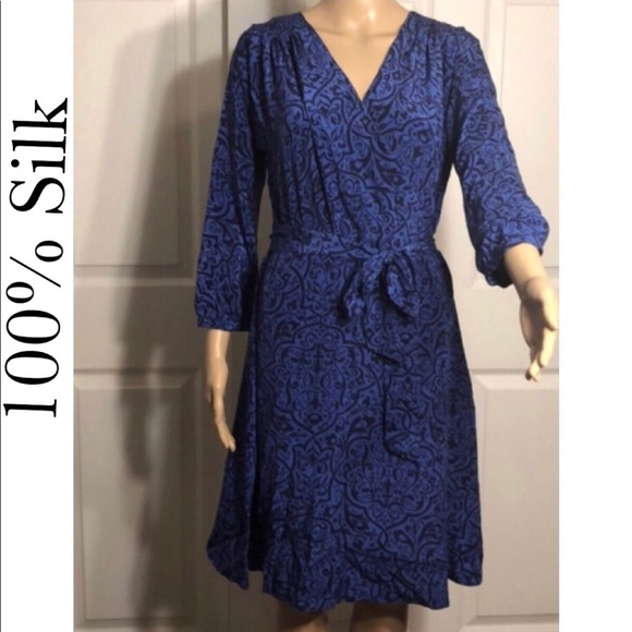 Lands' End Dresses & Skirts - 🌻 100% Silk Faux Wrap Dress Lands’ End